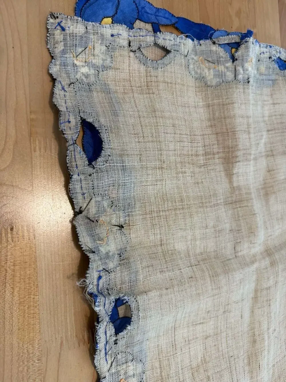 Vintage Hand-Embroidered Natural Linen Table Runner